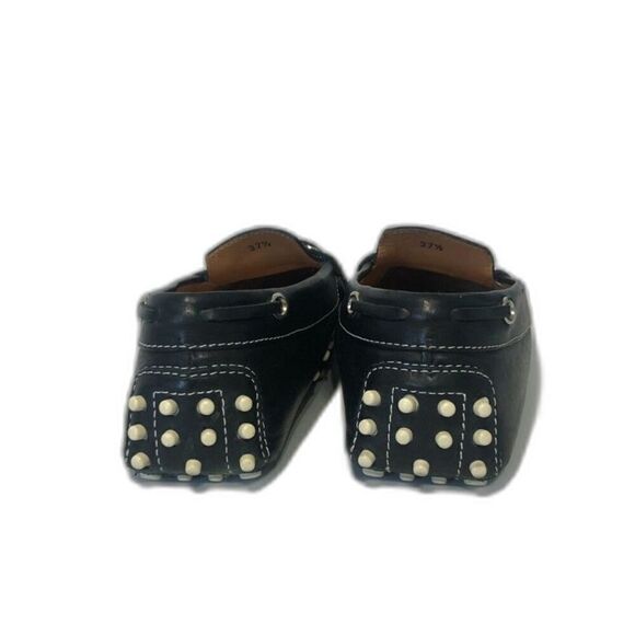 TOD'S Penny Loafers Women's Size 7 Black White Leather Pebbling Outsoles Drivin - Picture 3 of 10